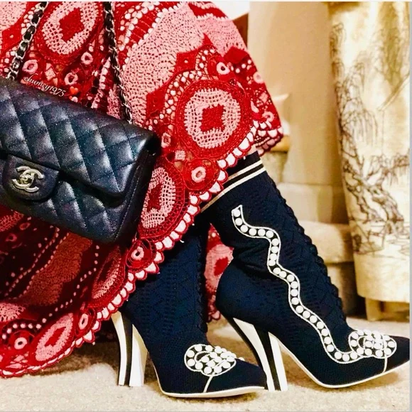 FENDI BOOTS TRONCHETTO FIL.3 WITH PEARLS 7.5 SIZE - Picture 2 of 14